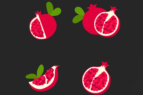 وکتور انار شب یلدا شامل انار کامل قرمز در کنار انار نصف شده